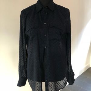 Navy sheer polka collared shirt